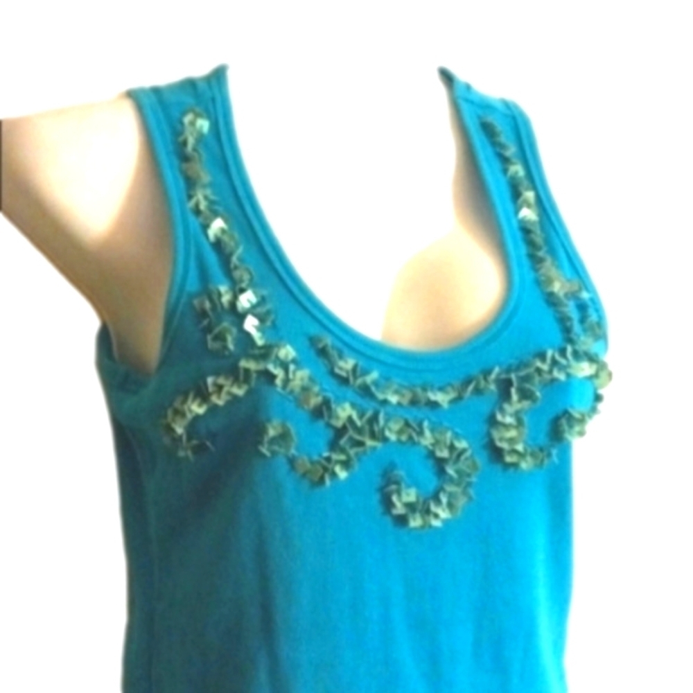 SEXY Aqua SEQUINED top -pair with bl or wt DENIM jacket!